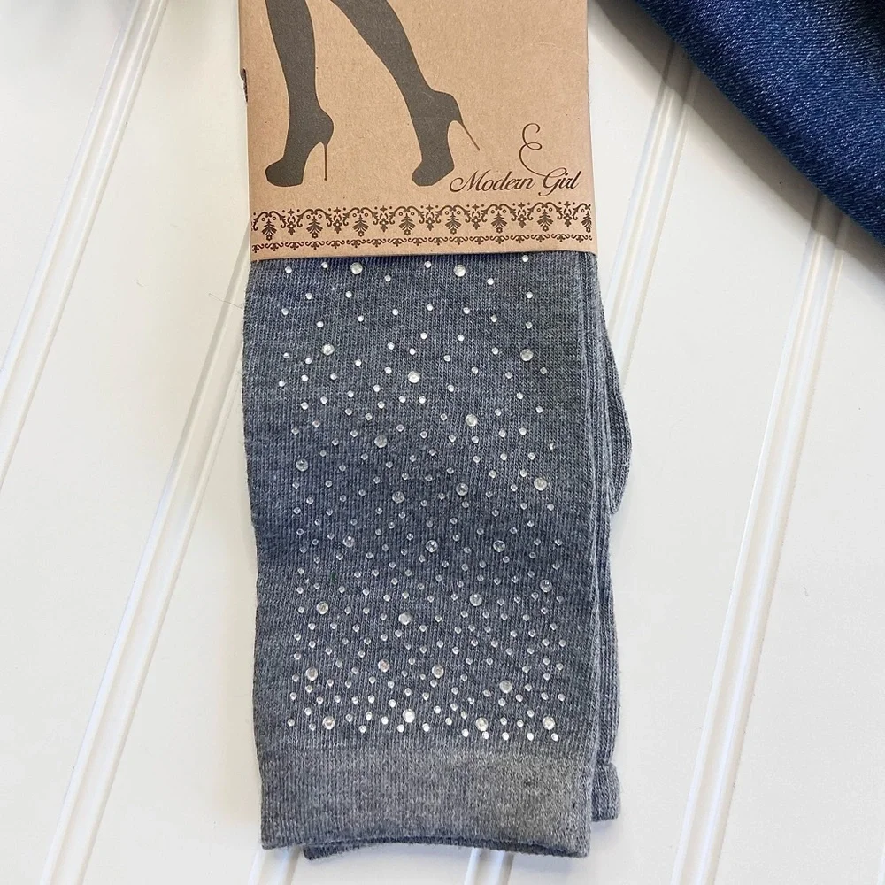 Crystal Sprinkled Knee Socks-gray